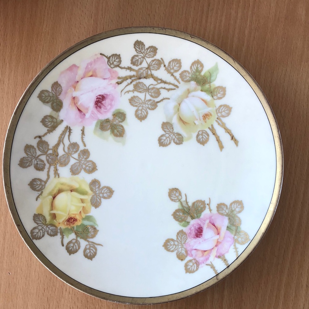 Prussia hand painted wall plate gold gilt roses